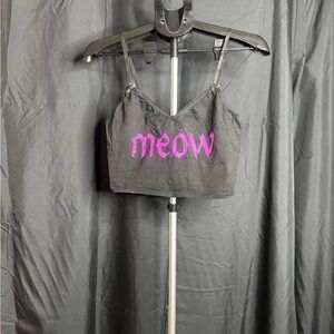 Dolls Kill Black Crop Top with Pink Meow Print